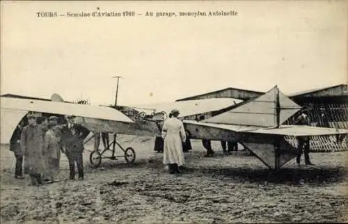CPA Tours, Semaine d'Aviation 1910, Au garage, monoplan Antoinette