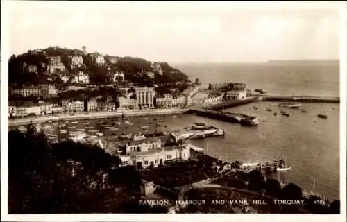 Ak Torquay Devon England, Pavilion, Harbour and Vane Hill, Yachthafen, Küstenlandschaft
