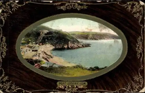 Ak Port Soderick Isle of Man, Bilder von der Küste, malerischer Ort, umgeben von Bergen