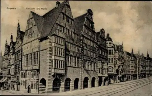 Ak Schnoor Bremen, Ratscafé am Markt, alte Gebäude, Straßensicht