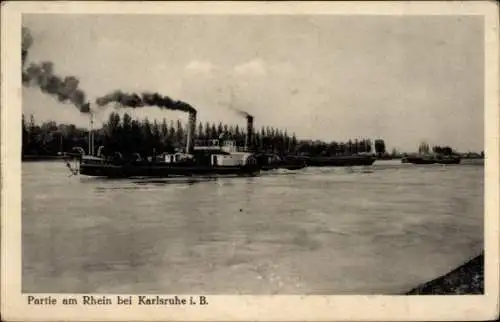 Ak Karlsruhe in Baden, Dampfschiff auf dem Rhein