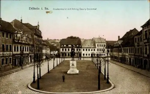 Ak Döbeln in Mittelsachsen, Niedermarkt, König Georg Denkmal, Gasthof 