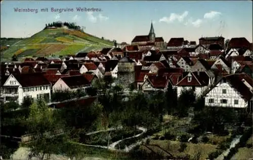 Ak Weinsberg im Kreis Heilbronn, Gesamtansicht, Burgruine Weibertreu