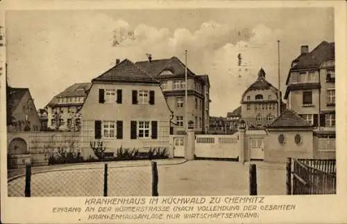 Ak Chemnitz in Sachsen, Krankenhaus im Küchwald, Eingang an der Bürgerstraße,  Architektur