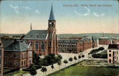 Ak Bohumín Oderberg Region Mährisch Schlesien, Kirche, Schule und Rathaus