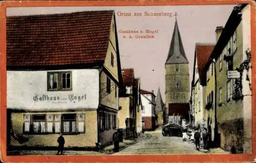 Ak Schneeberg im Odenwald Unterfranken, Gasthaus zum Engel, Wallfahrtskirche Mariä Geburt