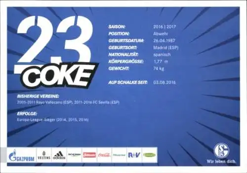 Autogrammkarte Fußballer Coke, FC Schalke 04, Autogramm