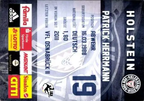 Autogrammkarte Fußballer Patrick Herrmann, Holstein Kiel, Autogramm