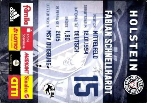Autogrammkarte Fußballer Fabian Schnellhardt, Holstein Kiel, Autogramm