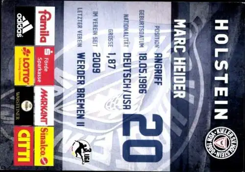 Autogrammkarte Fußballer Marc Heider, Holstein Kiel, Autogramm