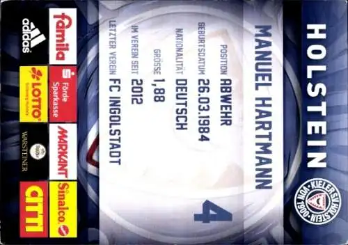 Autogrammkarte Fußballer Manuel Hartmann, Holstein Kiel, Autogramm