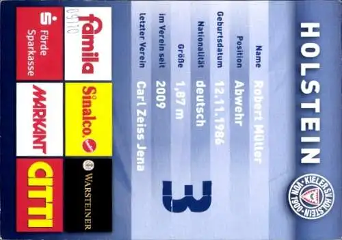 Autogrammkarte Fußballer Robert Müller, Holstein Kiel, Autogramm