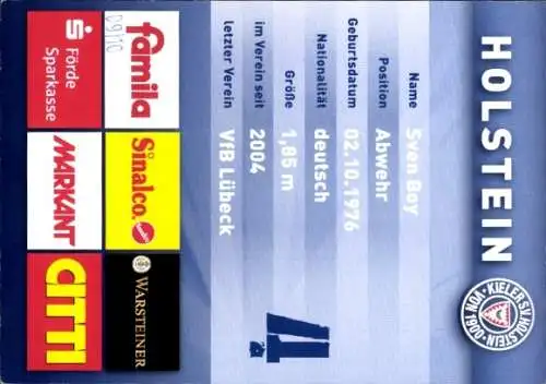 Autogrammkarte Fußballer Sven Boy, Holstein Kiel, Autogramm