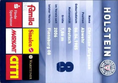 Autogrammkarte Fußballer Christian Jürgensen, Holstein Kiel, Autogramm