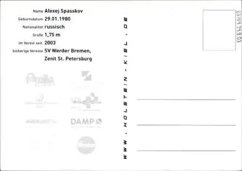 Autogrammkarte Fußballer Alexej Spasskov, Holstein Kiel, Autogramm