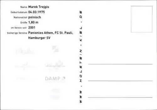 Autogrammkarte Fußballer Marek Trejgis, Holstein Kiel, Autogramm