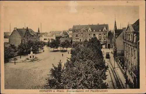 Ak Homberg Duisburg, Bismarckplatz mit Marktbrunnen, Geschäfte Enk, Haukamp