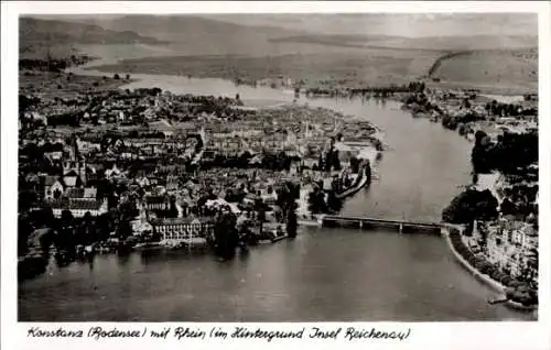 Ak Konstanz am Bodensee, Fliegeraufnahme, Rhein, Insel Reichenau