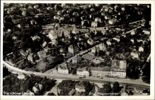 Ak Lössnitz Radebeul, Gasthaus Goldene Weintraube, Stadtkaffee, Lichtspiele, Fliegeraufnahme