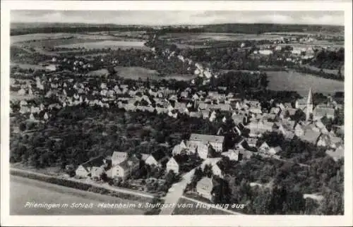Ak Plieningen Stuttgart in Württemberg, Luftaufnahme von Plieningen, Schloss Hohenheim, Wohnhäuse