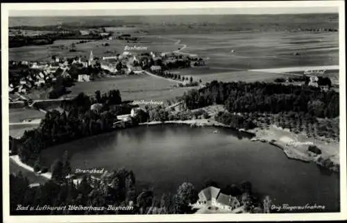 Ak Buxheim in Schwaben, Weiherhaus, Strandbad, Bahnhof, Fliegeraufnahme