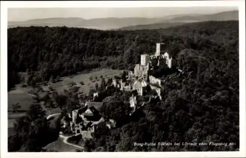 Ak Rötteln Haagen Lörrach in Baden, Luftaufnahme der Burg-Ruine Rütteln, bewaldete Umgebung, klar