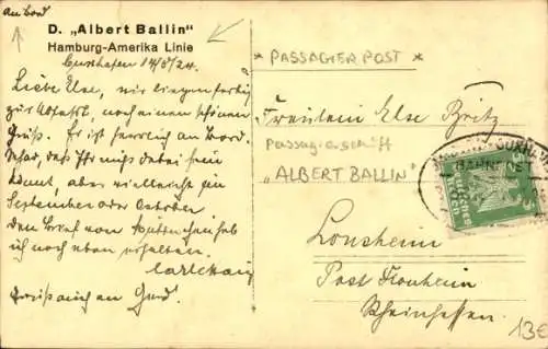 Foto Ak Dampfschiff Albert Ballin, HAPAG