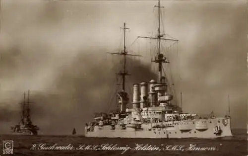 Ak Deutsche Kriegsschiffe, 2. Geschwader, SMS Schleswig Holstein, SMS Hannover