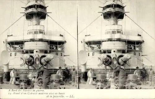 Stereo Ak Französisches Kriegsschiff, Avant d'un Cuirasse avec ses bunes et sa passerelle