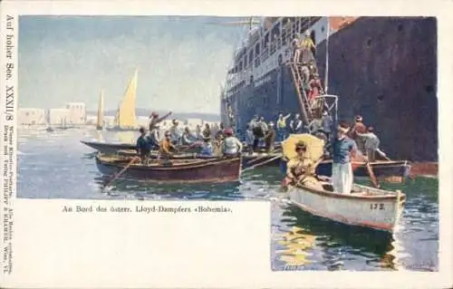 Künstler Ak Dampfer Bohemia des Österreichischen Lloyd, Ruderboote