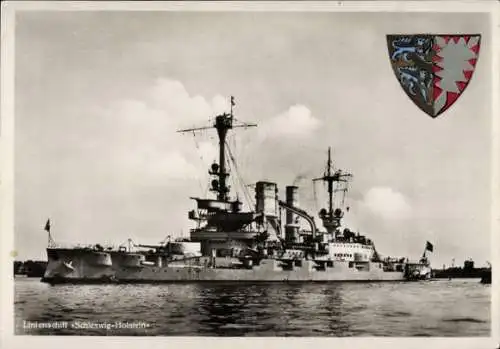 Ak Kriegsschiff, Linienschiff Schleswig Holstein, Handgemaltes Wappen