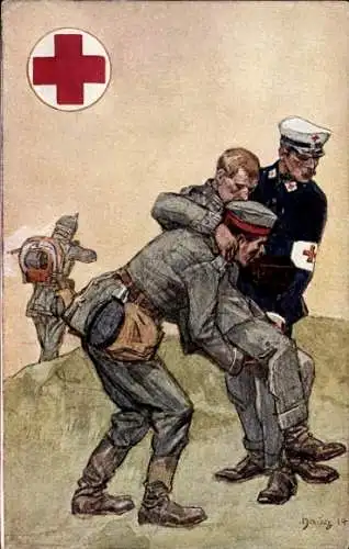 Ganzsachen Ak Haug, Sanitäter mit verwundetem Soldat, Rotes Kreuz, Württemb. Landesverband
