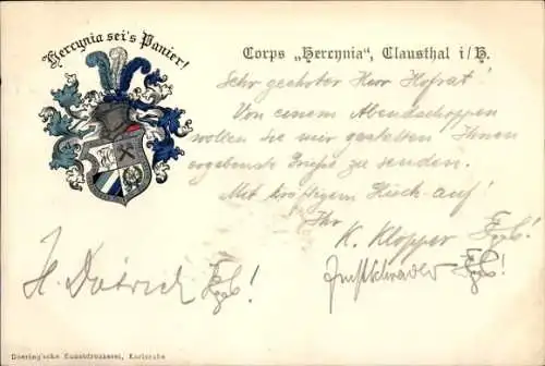 Studentika Ak Clausthal Zellerfeld im Oberharz, Corps Hercynia, Wappen