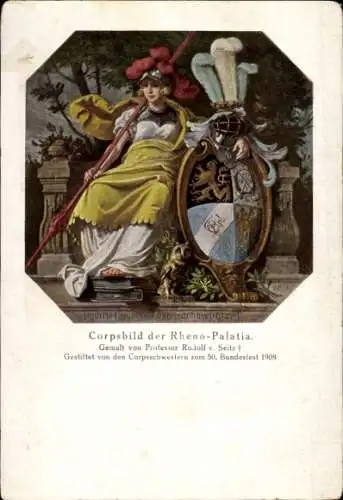 Künstler Ak v. Seitz, Rudolf, Corpsbild der Rheno Palatia, 50. Bundesfest 1908