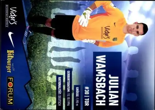 Autogrammkarte Fußballer Julian Wamsbach, 1. FC Saarbrücken, Autogramm