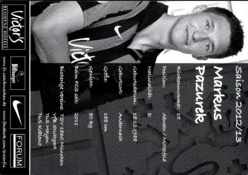 Autogrammkarte Fußballer Markus Pazurek, 1. FC Saarbrücken, Autogramm