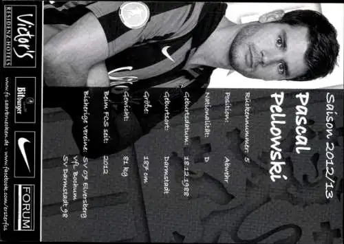Autogrammkarte Fußballer Pascal Pellowski, 1. FC Saarbrücken, Autogramm