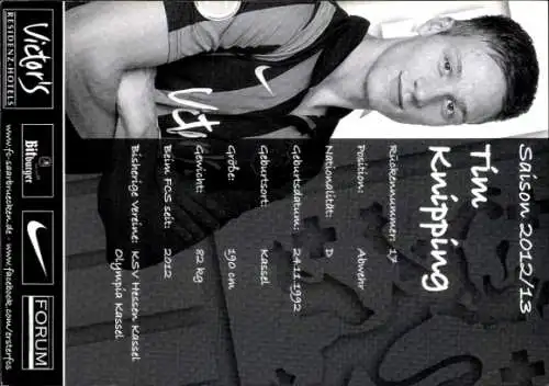 Autogrammkarte Fußballer Tim Knipping, 1. FC Saarbrücken, Autogramm
