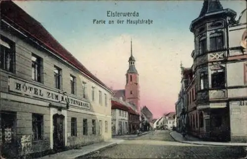 Ak Elsterwerda in Brandenburg, Hauptstraße, Hotel Zum Rautenkranz