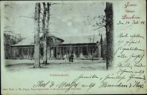 Mondschein Ak Parchim in Mecklenburg, Schützenhalle