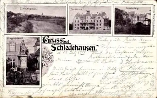 Ak Schledehausen Bissendorf in Niedersachsen, Schloss Schelenburg, Sanatorium, Kriegerdenkmal
