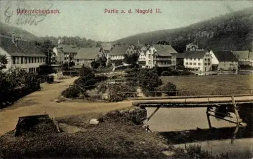 Ak Unterreichenbach im Schwarzwald, Panoramablick, Häuser, Fluss, Brücke, Natur