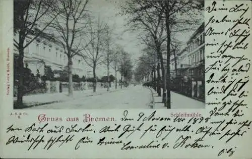 Mondschein Ak Hansestadt Bremen, Schleifmühle, Straßenpartie