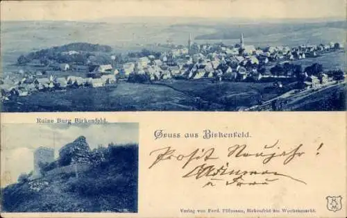 Ak Birkenfeld an der Nahe, Panorama mit Bahnhof, Ruine Burg Birkenfeld