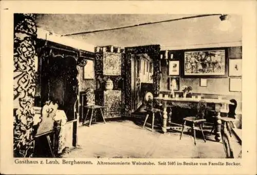Ak Berghausen Pfinztal am Kraichgau, Gasthaus zum Laub, Weinstube, Innenansicht