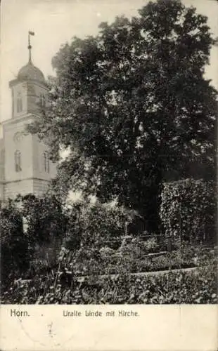 Ak Horn Lehe Hansestadt Bremen, uralte Linde mit Kirche