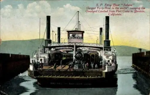 Ak S. P. Ferry Boat Solano from Port Costa to Benicia, California