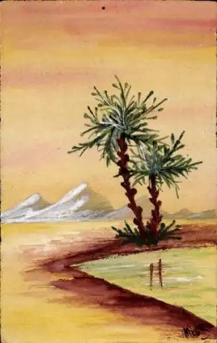 Handgemalt Künstler Ak Ägypten, Oase