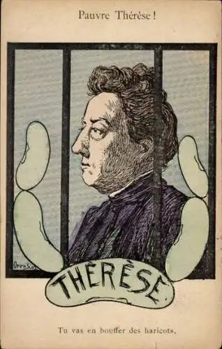 Künstler Ak Pauvre Thérèse, Tu vas en bouffer des haricots, Humor
