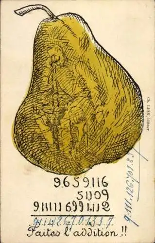 Ak Birne, Frucht, Besorgter Kaiser Wilhelm II., Propaganda